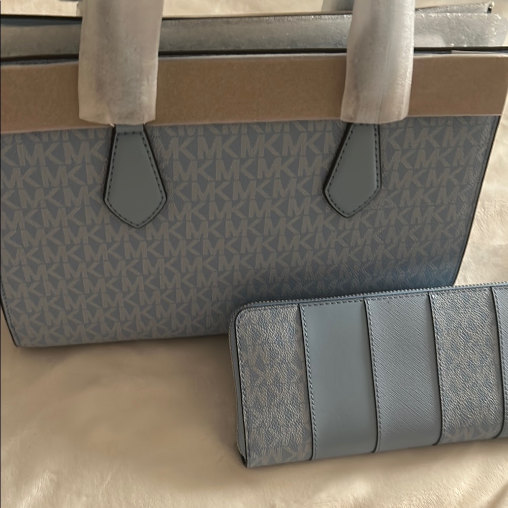 Michael Kors Blue Tote Bag with Monogram Pattern